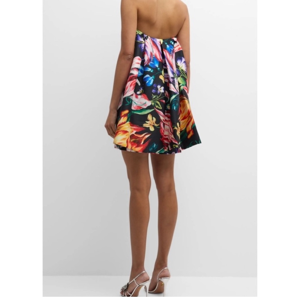Marchesa Notte strapless cape mini dress in black multi - Picture 4 of 4